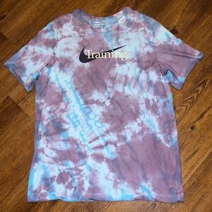 Nike Dri Fit Purple & Blue Tie Dye Training Short Sleeve Activewear Tee Size XLT
